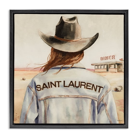 Stupell Industries Southwestern Glam Brunette Cowgirl Black Floating Frame Canvas Art, 25 x 25, by Amanda Greenwood