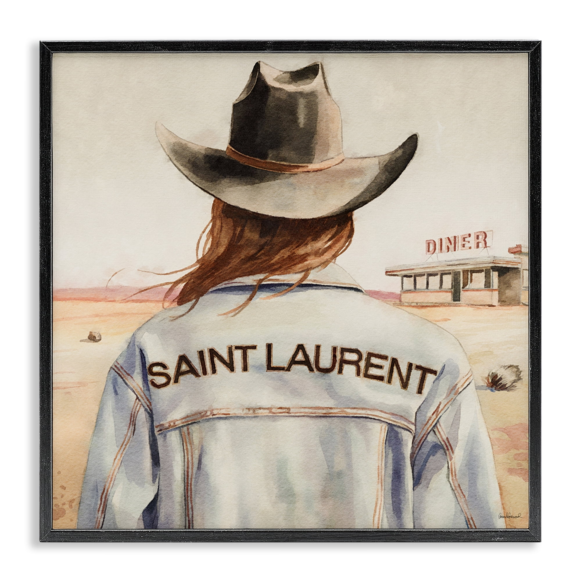 Stupell Industries Glam Brunette Cowgirl People Painting Black Framed Art Print Wall Art, 17 x 17