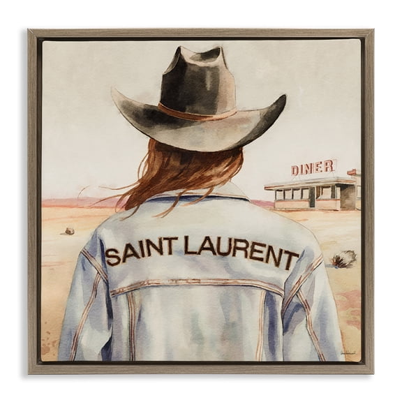 Stupell Industries Glam Brunette Cowgirl People Painting Brown Floater Framed Canvas Art Print Wall Art, 18 x 18