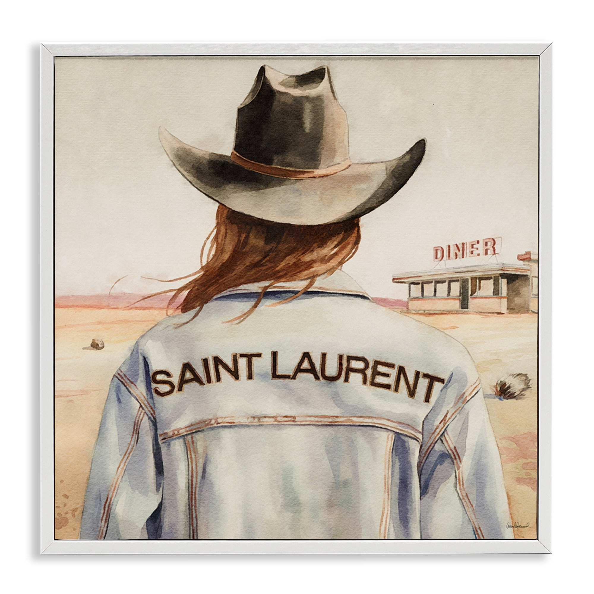 Stupell Industries Glam Brunette Cowgirl People Painting White Framed Art Print Wall Art, 17 x 17