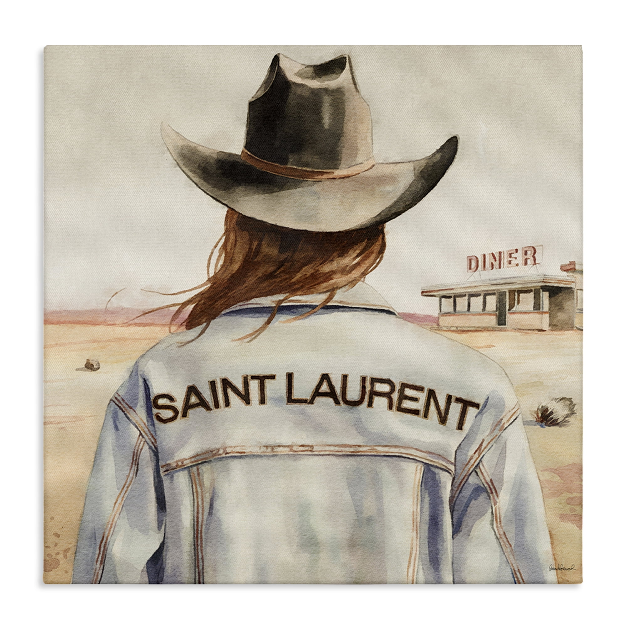 Stupell Industries Glam Brunette Cowgirl People Painting Wrapped Canvas Art Print Wall Art, 17 x 17
