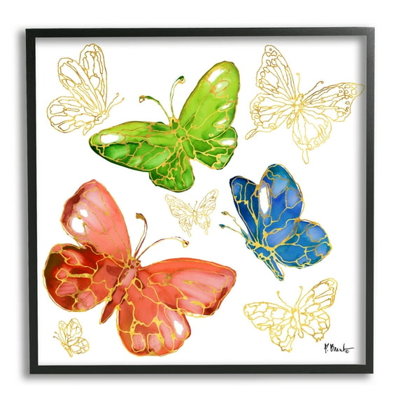 Stupell Industries Glam Butterfly Outlines Animals & Insects Painting Black Framed Art Print Wall Art, 12 x 12