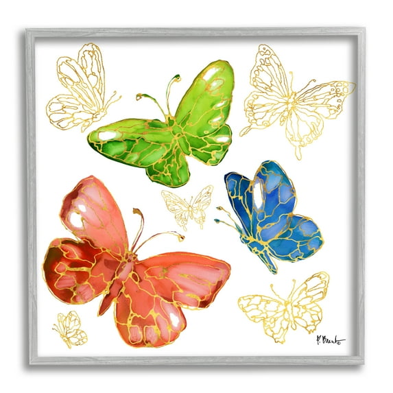 Stupell Industries Glam Butterfly Outlines Animals & Insects Painting Gray Framed Art Print Wall Art, 17 x 17