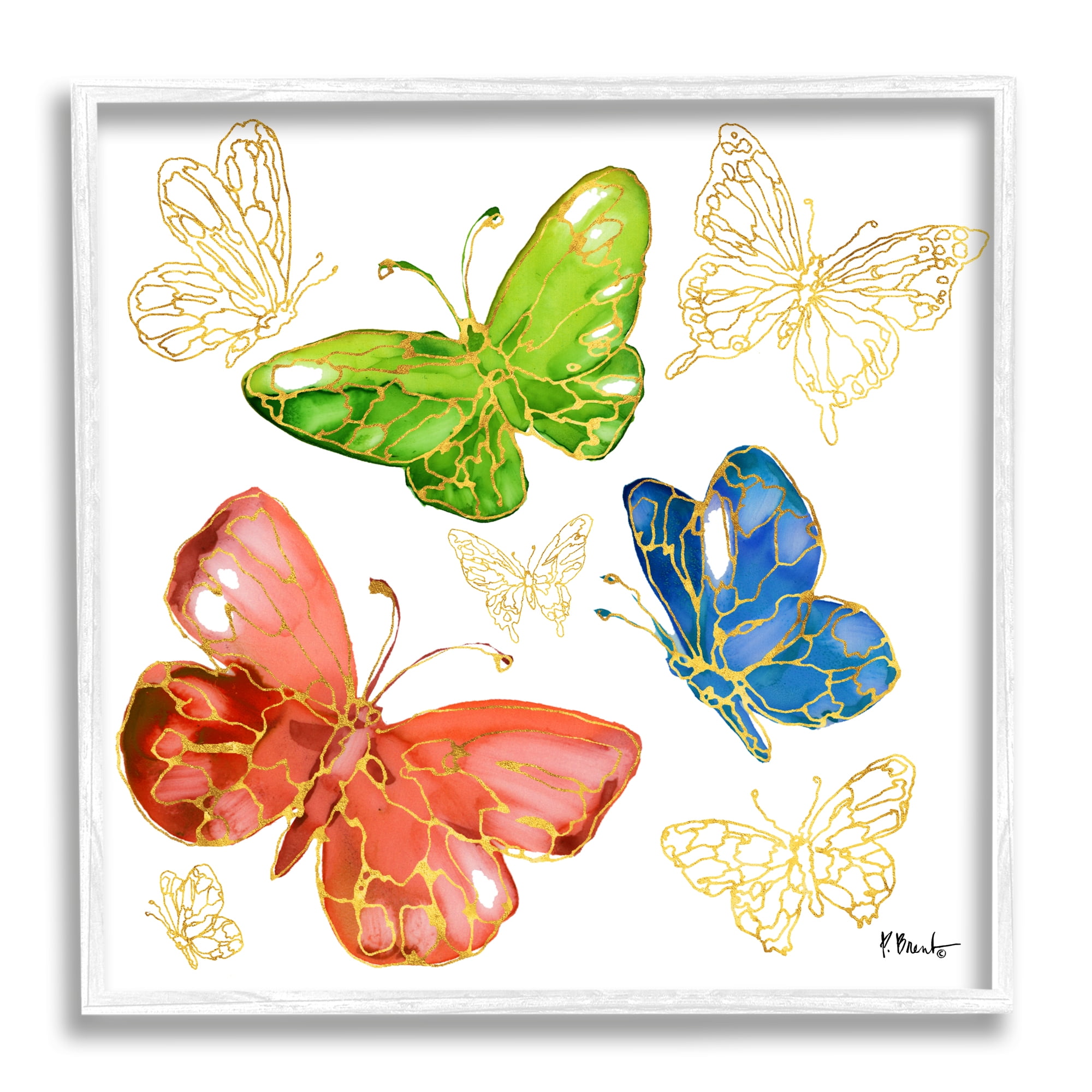 Stupell Industries Glam Butterfly Outlines Animals & Insects Painting White Framed Art Print Wall Art, 12 x 12