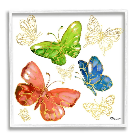 Stupell Industries Glam Butterfly Outlines Animals & Insects Painting White Framed Art Print Wall Art, 17 x 17