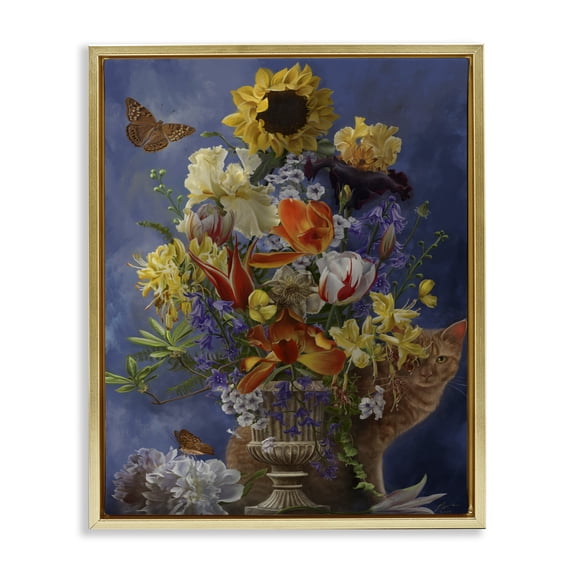 Stupell Industries Glam Cat & Country Vase Gold Floating Frame Canvas Art, 25 x 31, by Nene Thomas