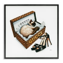 Stupell Industries Glam Cat Shoebox Animals Painting Black Framed Art Print Wall Art, 12 x 12