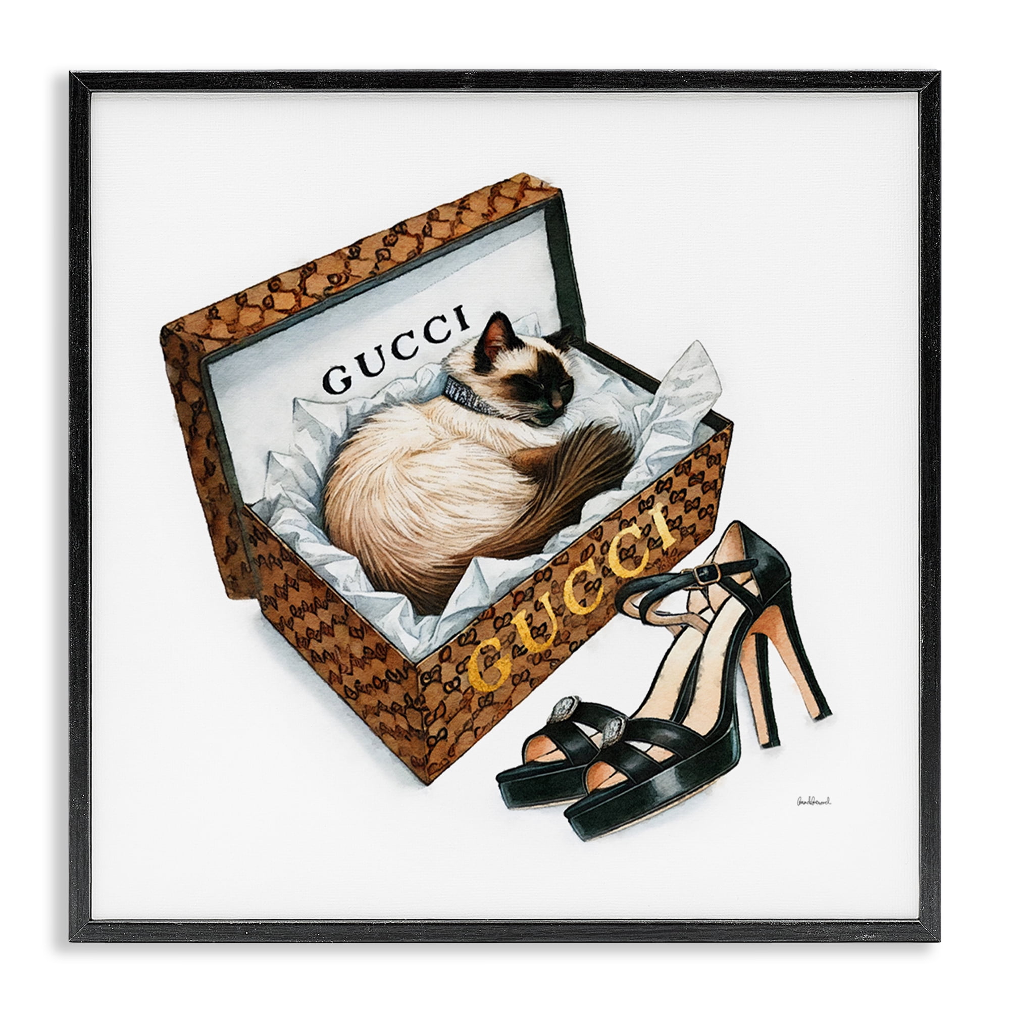Stupell Industries Glam Cat Shoebox Animals Painting Black Framed Art Print Wall Art, 17 x 17