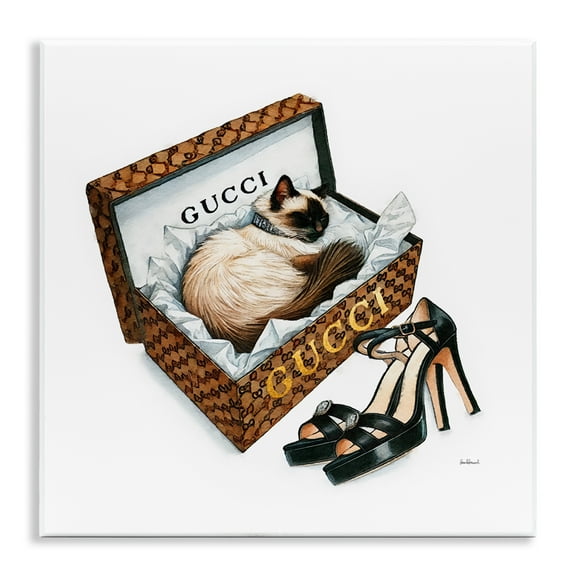 Stupell Industries Glam Cat Shoebox Animals Painting Unframed Art Print Wall Art, 12 x 12