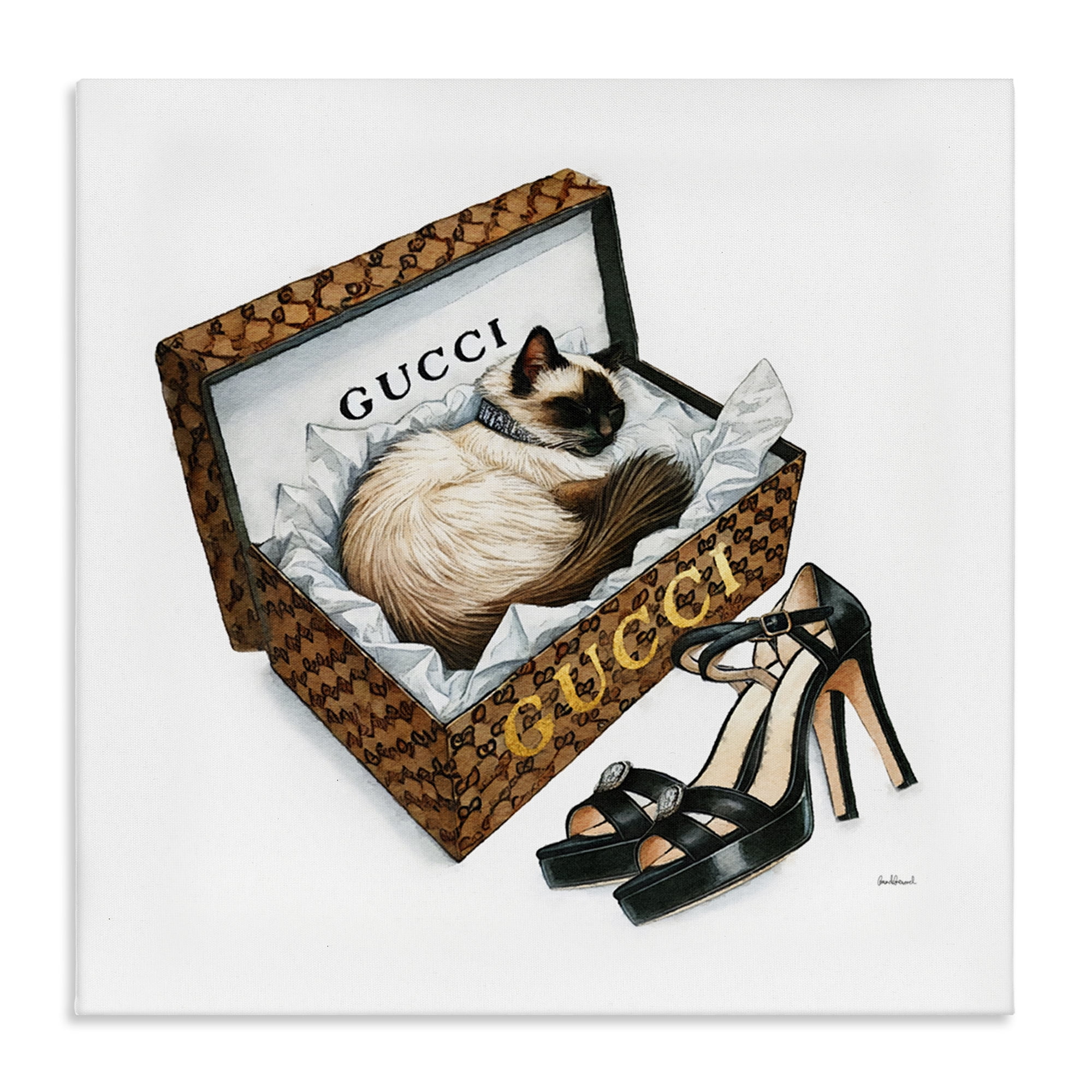Stupell Industries Glam Cat Shoebox Animals Painting Wrapped Canvas Art Print Wall Art, 36 x 36