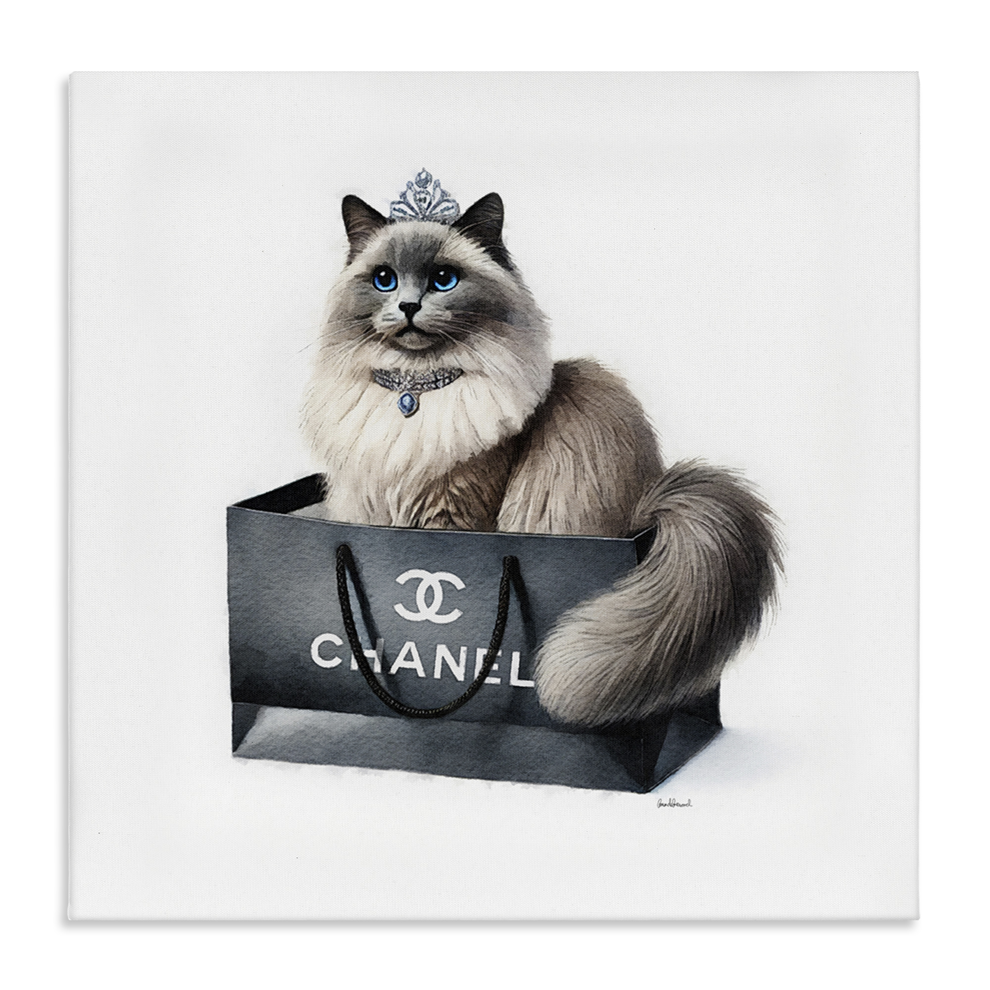 Stupell Industries Glam Cat Shopping Bag Animals Painting Wrapped Canvas Art Print Wall Art, 17 x 17