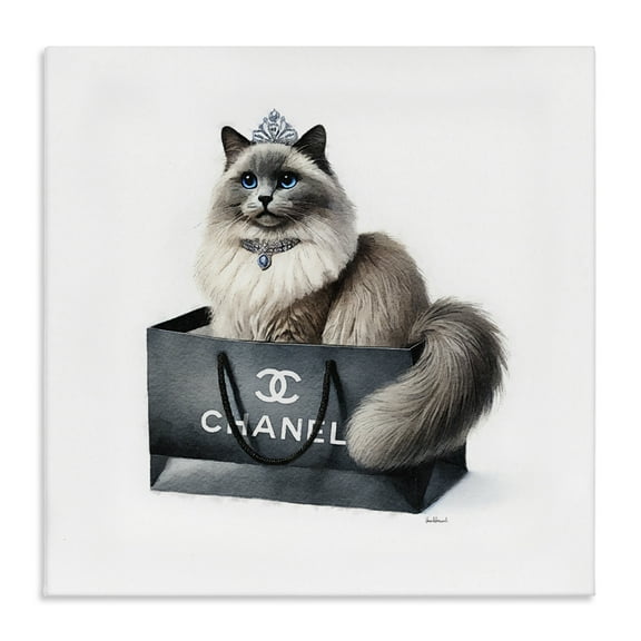 Stupell Industries Glam Cat Shopping Bag Animals Painting Wrapped Canvas Art Print Wall Art, 17 x 17
