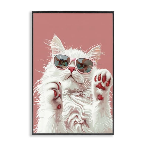 Stupell Industries Glam Cat with Sunglasses Animals Painting Black Framed Art Print Wall Art, 12 x 18