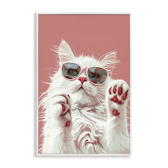 Stupell Industries Glam Cat with Sunglasses Animals Painting White Framed Art Print Wall Art, 12 x 18
