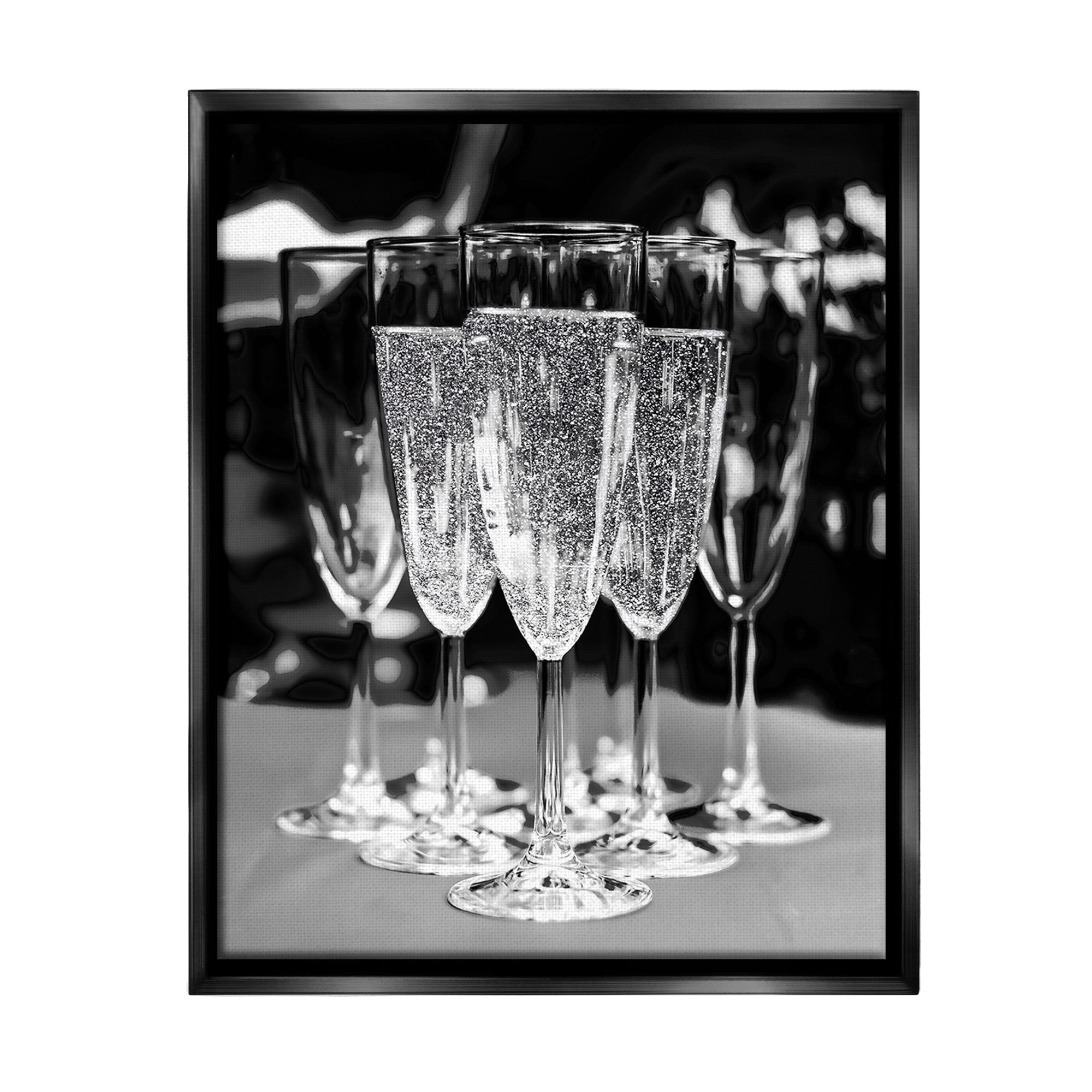 Stupell Industries Glam Champagne Flutes Food & Beverage Photography Black Floater Framed Canvas Art Print Wall Art, 25 x 31