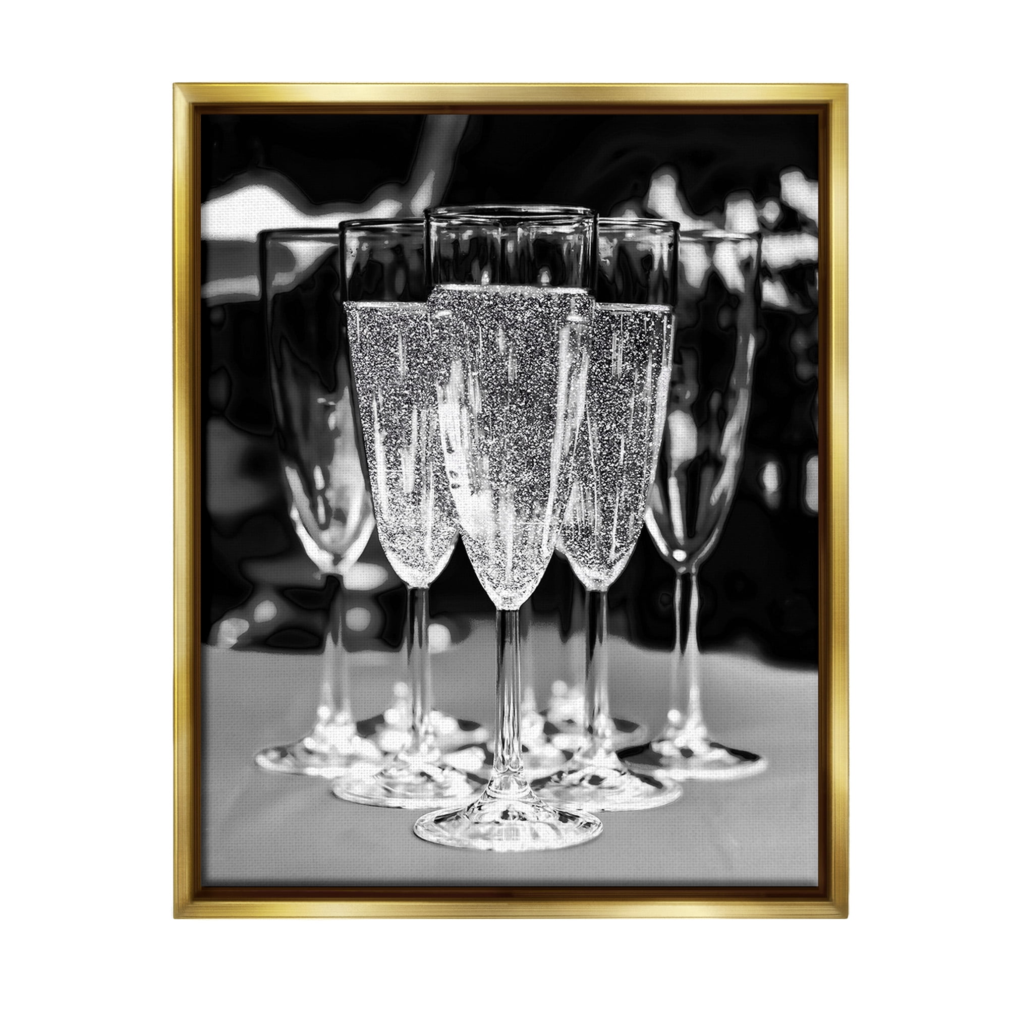 Stupell Industries Glam Champagne Flutes Food & Beverage Photography Gold Floater Framed Canvas Art Print Wall Art, 17 x 21