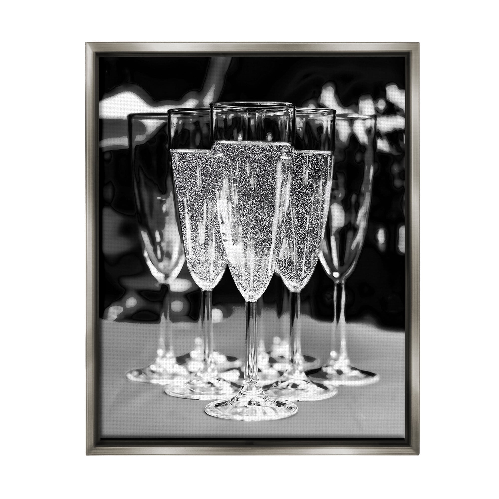 Stupell Industries Glam Champagne Flutes Food & Beverage Photography Gray Floater Framed Canvas Art Print Wall Art, 25 x 31
