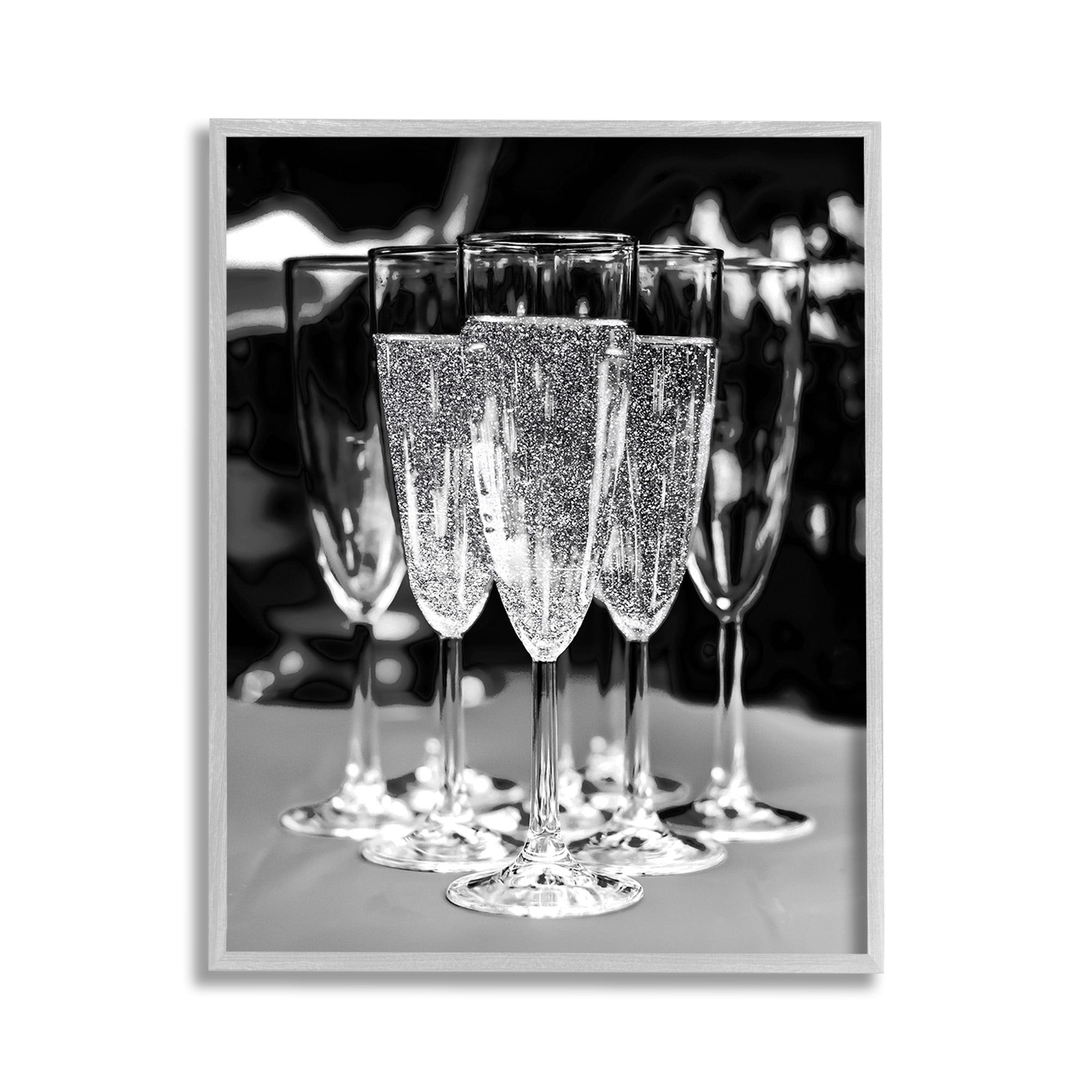 Stupell Industries Glam Champagne Flutes Food & Beverage Photography Gray Framed Art Print Wall Art, 11 x 14