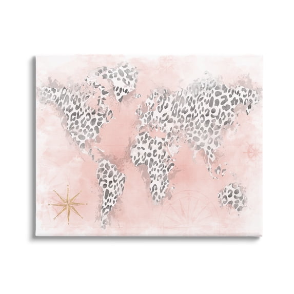 Stupell Industries Glam Cheetah Animal Pattern Continent Shapes Map Graphic Art Gallery Wrapped Canvas Print Wall Art, Design by Natalie Carpentieri