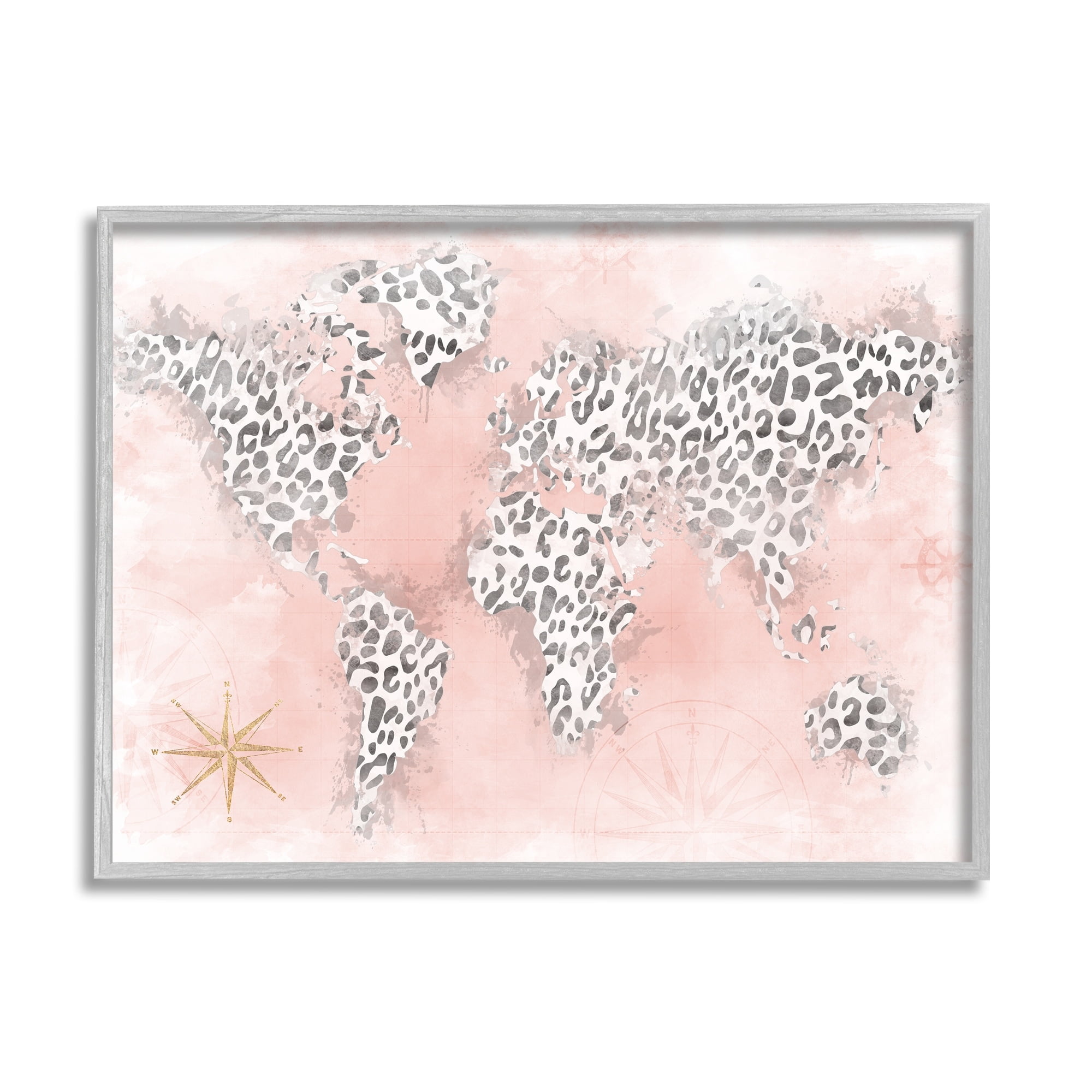 Stupell Industries Glam Cheetah Animal Pattern Continent Shapes Map Graphic Art Gray Framed Art Print Wall Art, Design by Natalie Carpentieri
