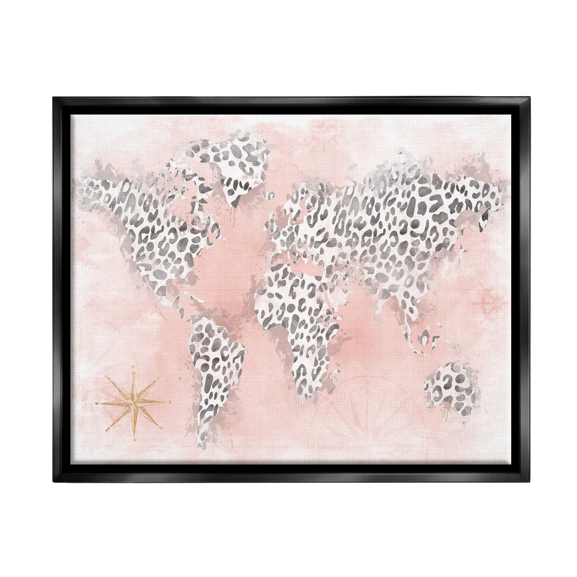 Stupell Industries Glam Cheetah Animal Pattern Continent Shapes Map Graphic Art Jet Black Floating Framed Canvas Print Wall Art, Design by Natalie Carpentieri