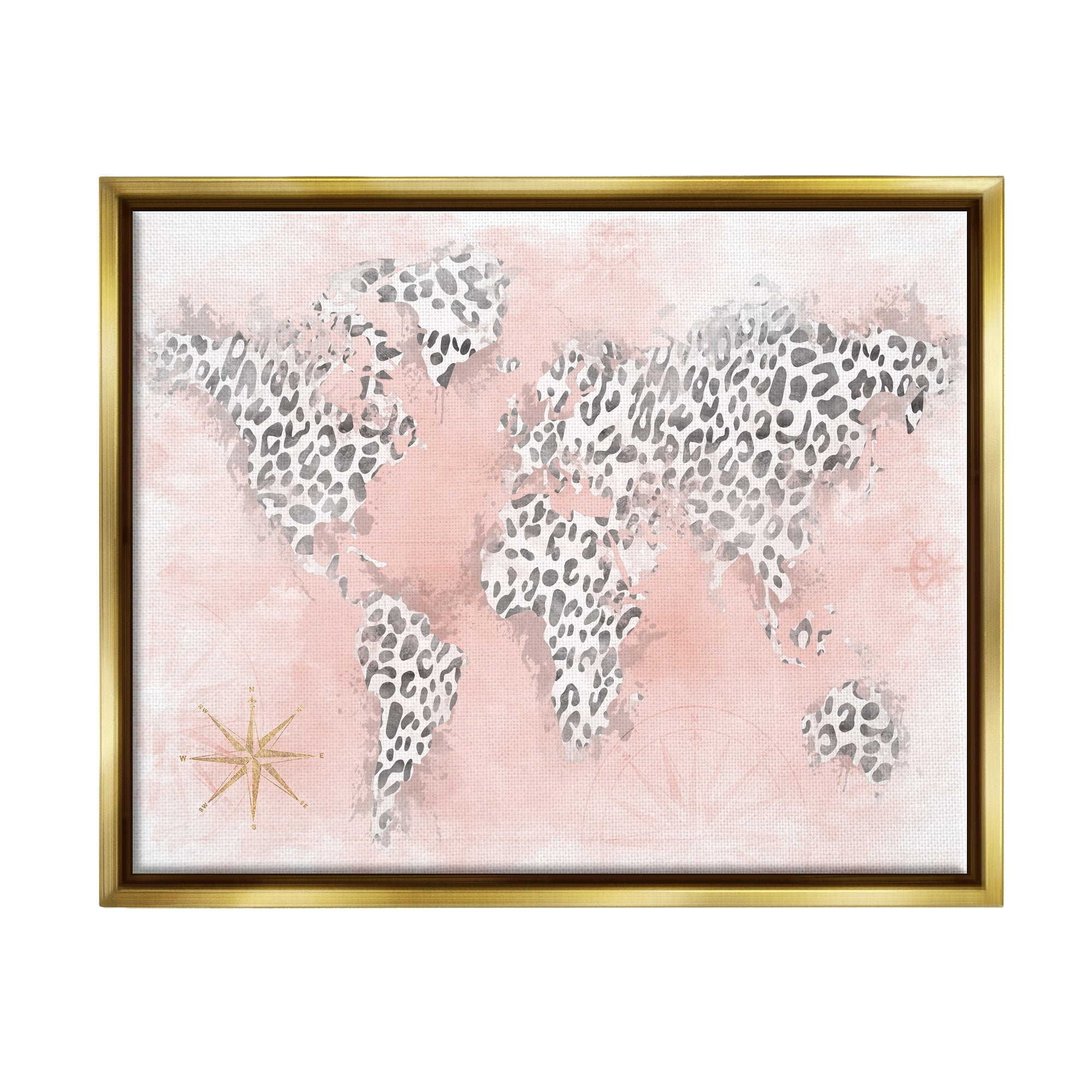 Stupell Industries Glam Cheetah Animal Pattern Continent Shapes Map Graphic Art Metallic Gold Floating Framed Canvas Print Wall Art, Design by Natalie Carpentieri