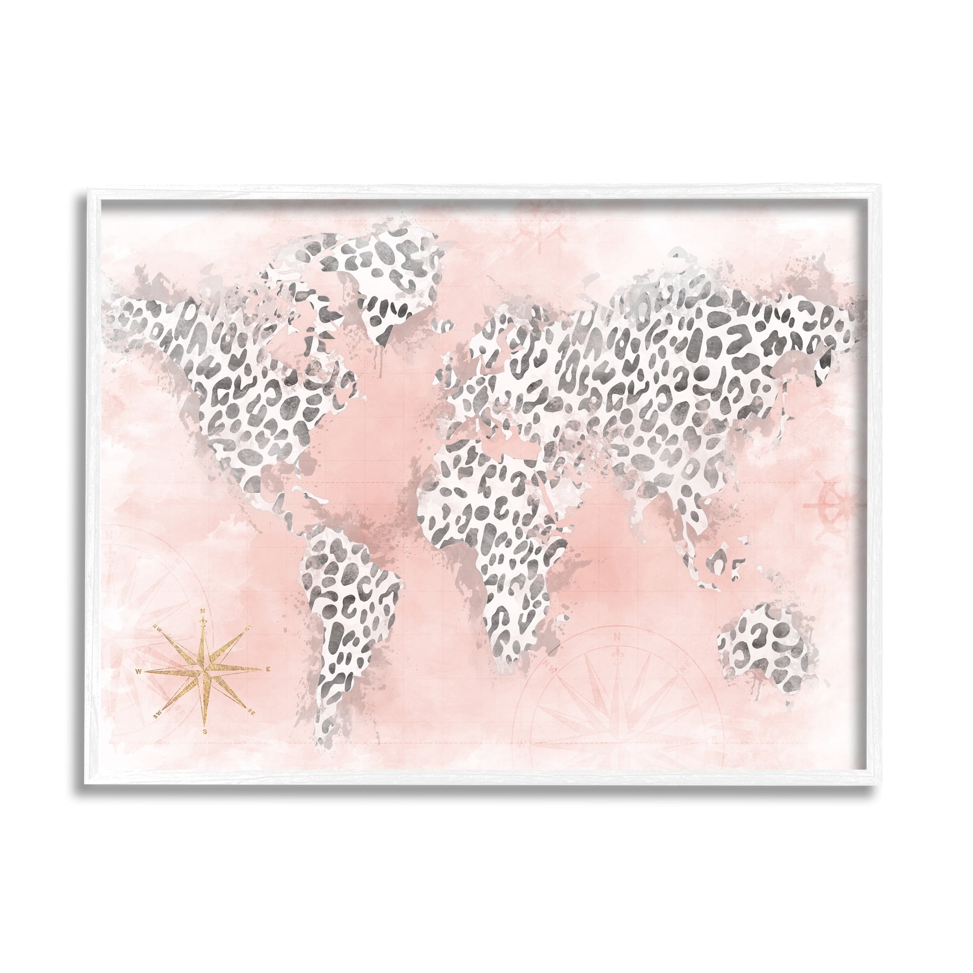 Stupell Industries Glam Cheetah Animal Pattern Continent Shapes Map Graphic Art White Framed Art Print Wall Art, Design by Natalie Carpentieri