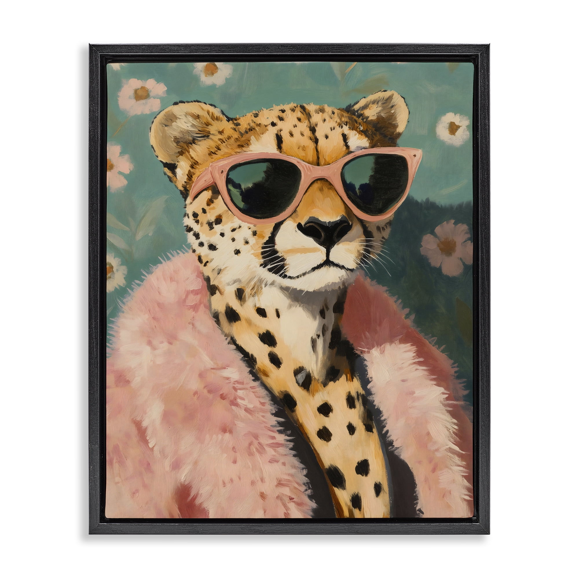 Stupell Industries Glam Cheetah in Pink Fur Black Framed Floater Canvas Wall Art, design by The Prints Vibe