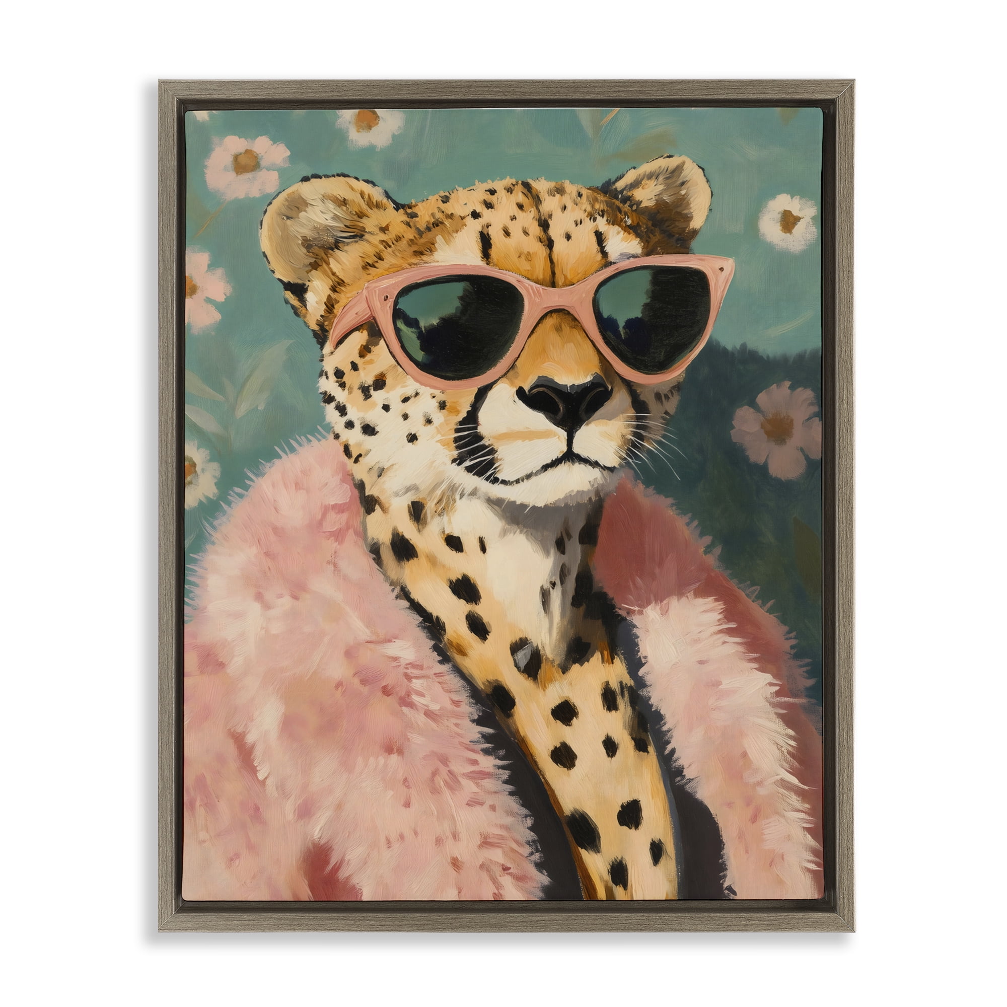 Stupell Industries Glam Cheetah in Pink Fur Brown Framed Floater Canvas Wall Art, design by The Prints Vibe