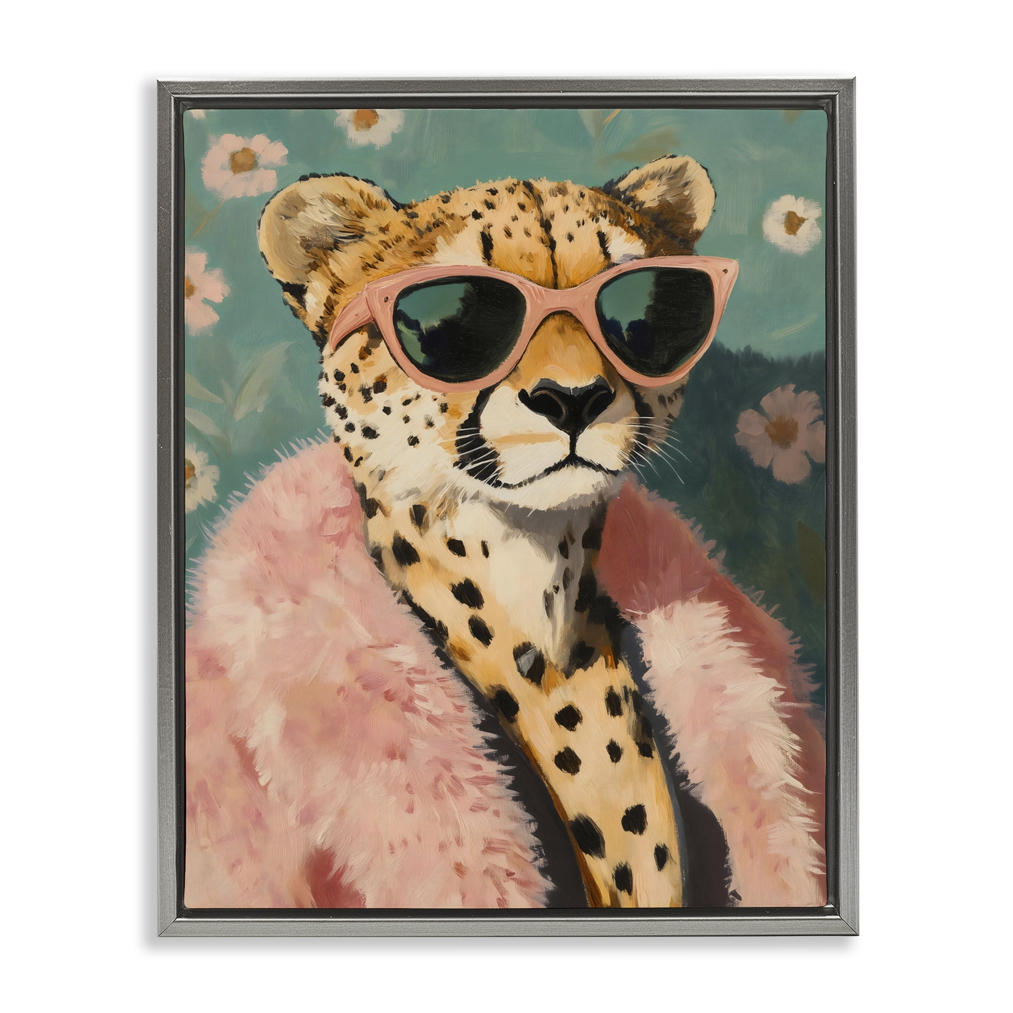 Stupell Industries Glam Cheetah in Pink Fur Gray Framed Floater Canvas Wall Art, design by The Prints Vibe