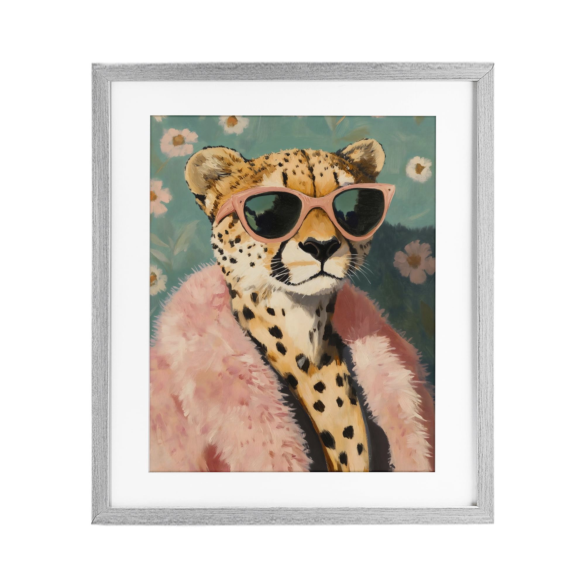 Stupell Industries Glam Cheetah in Pink Fur Gray Framed Print Under Glass, design by The Prints Vibe