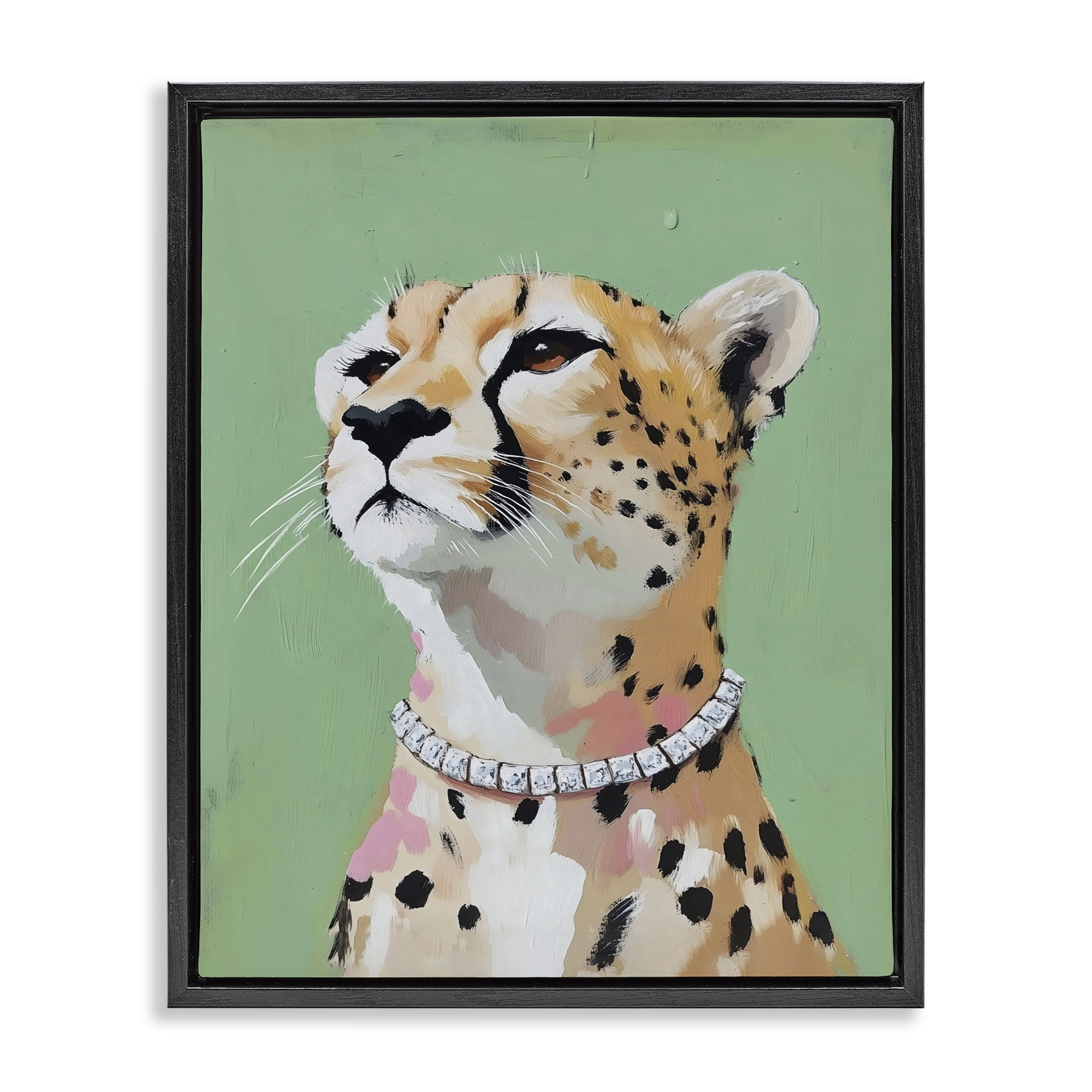 Stupell Industries Glam Cheetah with Jewels Black Framed Floater Canvas Wall Art, design by The Prints Vibe