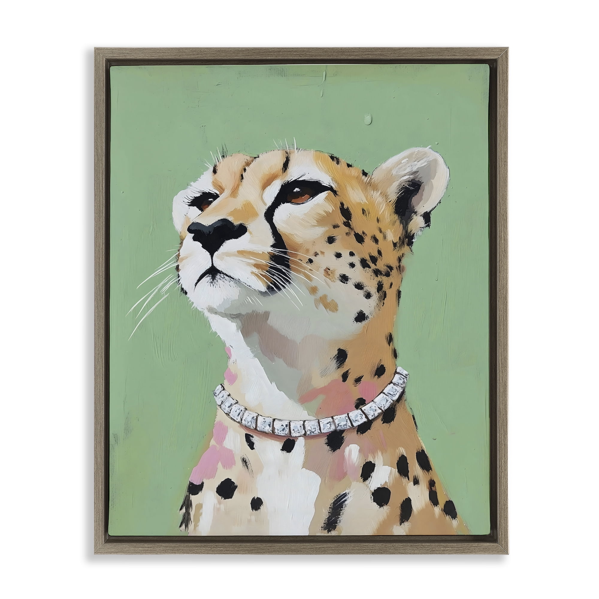 Stupell Industries Glam Cheetah with Jewels Brown Framed Floater Canvas Wall Art, design by The Prints Vibe