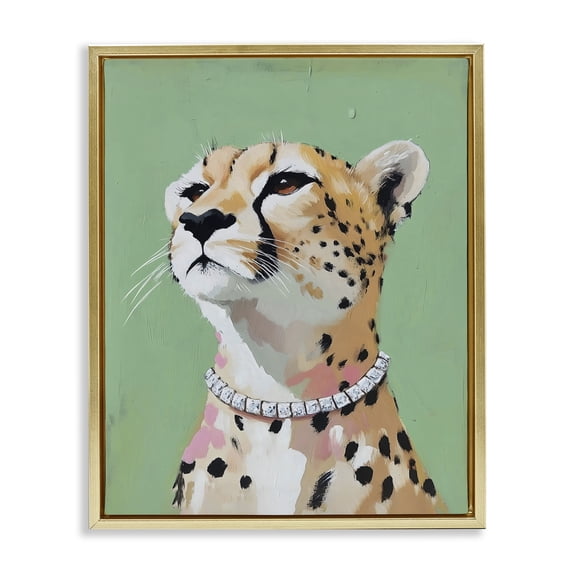 Stupell Industries Contemporary Glam Cheetah with Jewels Gold Floating Frame Canvas Art, 17 x 21, by The Prints Vibe