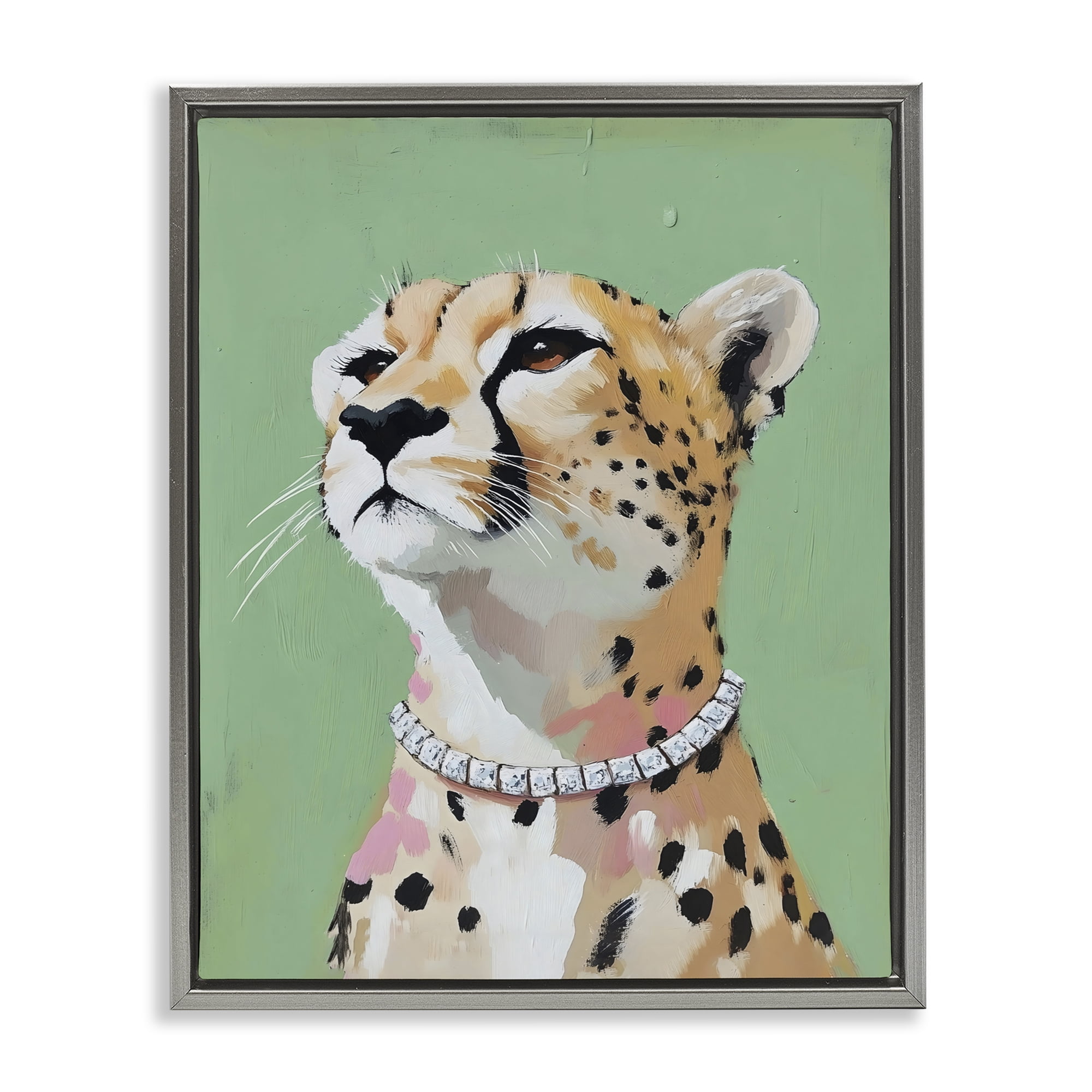 Stupell Industries Glam Cheetah with Jewels Gray Framed Floater Canvas Wall Art, design by The Prints Vibe