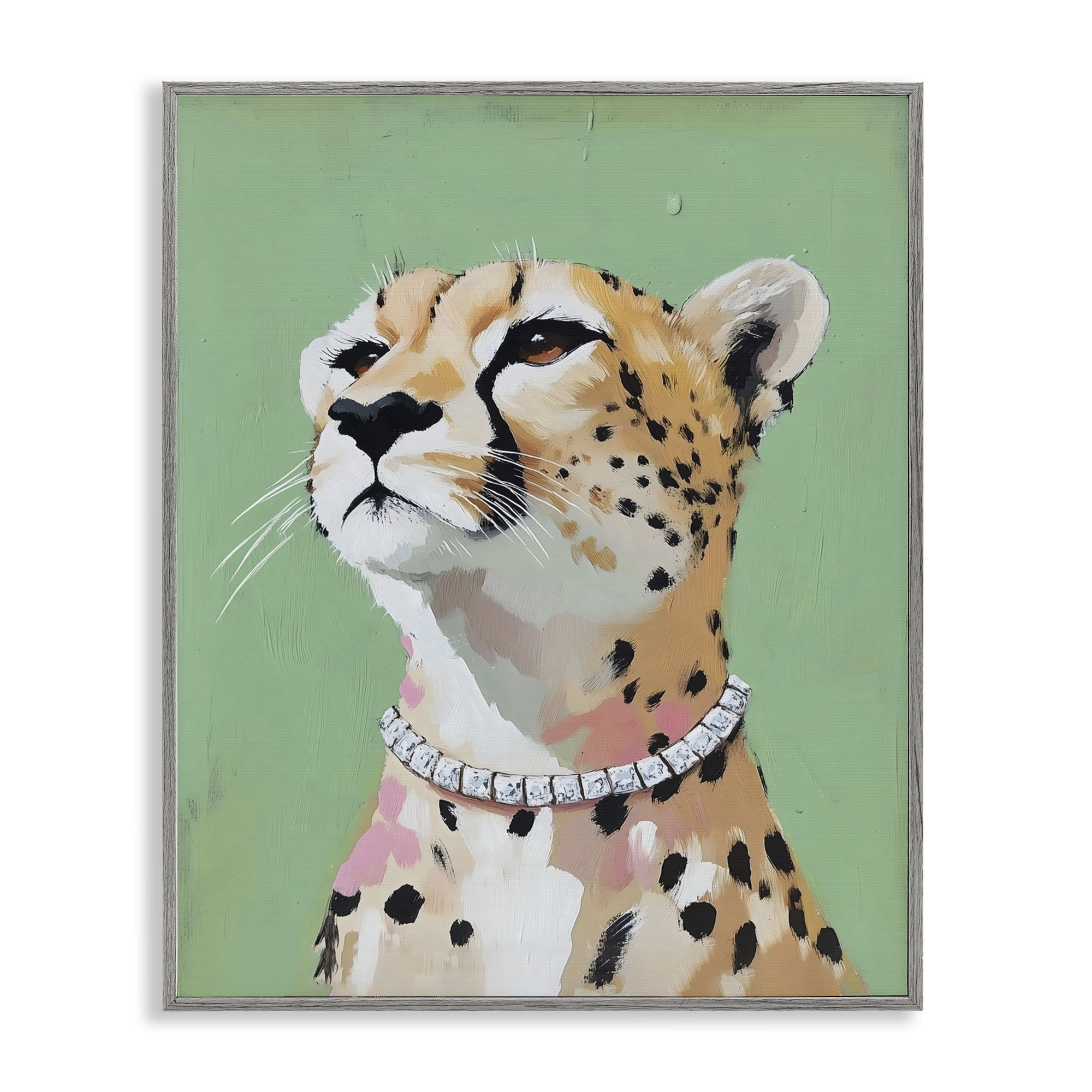 Stupell Industries Glam Cheetah with Jewels Gray Framed Giclee Art, design by The Prints Vibe