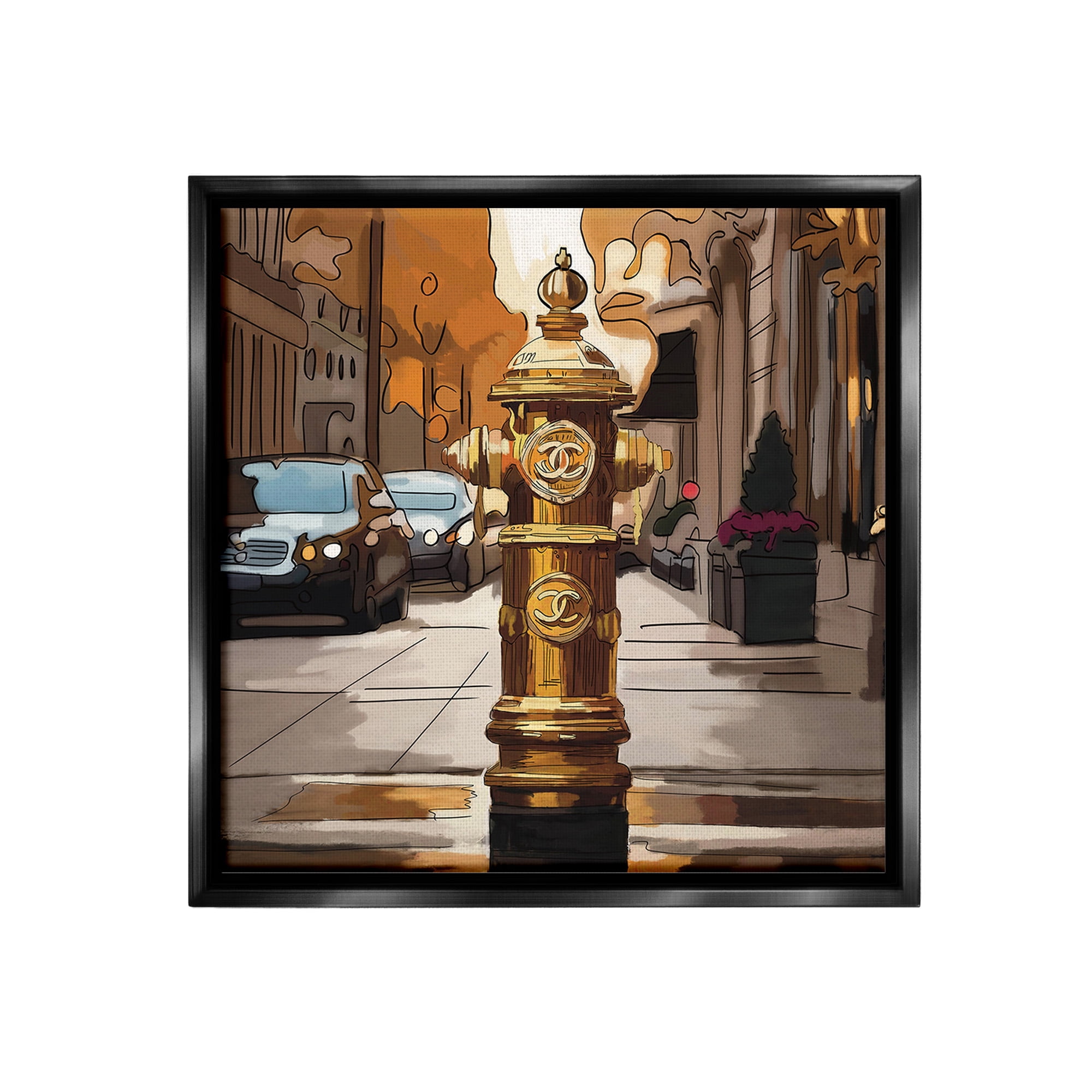 Stupell Industries Glam City Hydrant Abstract Painting Black Floater Framed Canvas Art Print Wall Art, 25 x 25