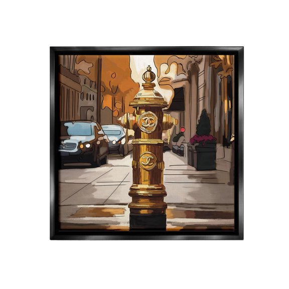 Stupell Industries Glam City Hydrant Abstract Painting Black Floater Framed Canvas Art Print Wall Art, 25 x 25