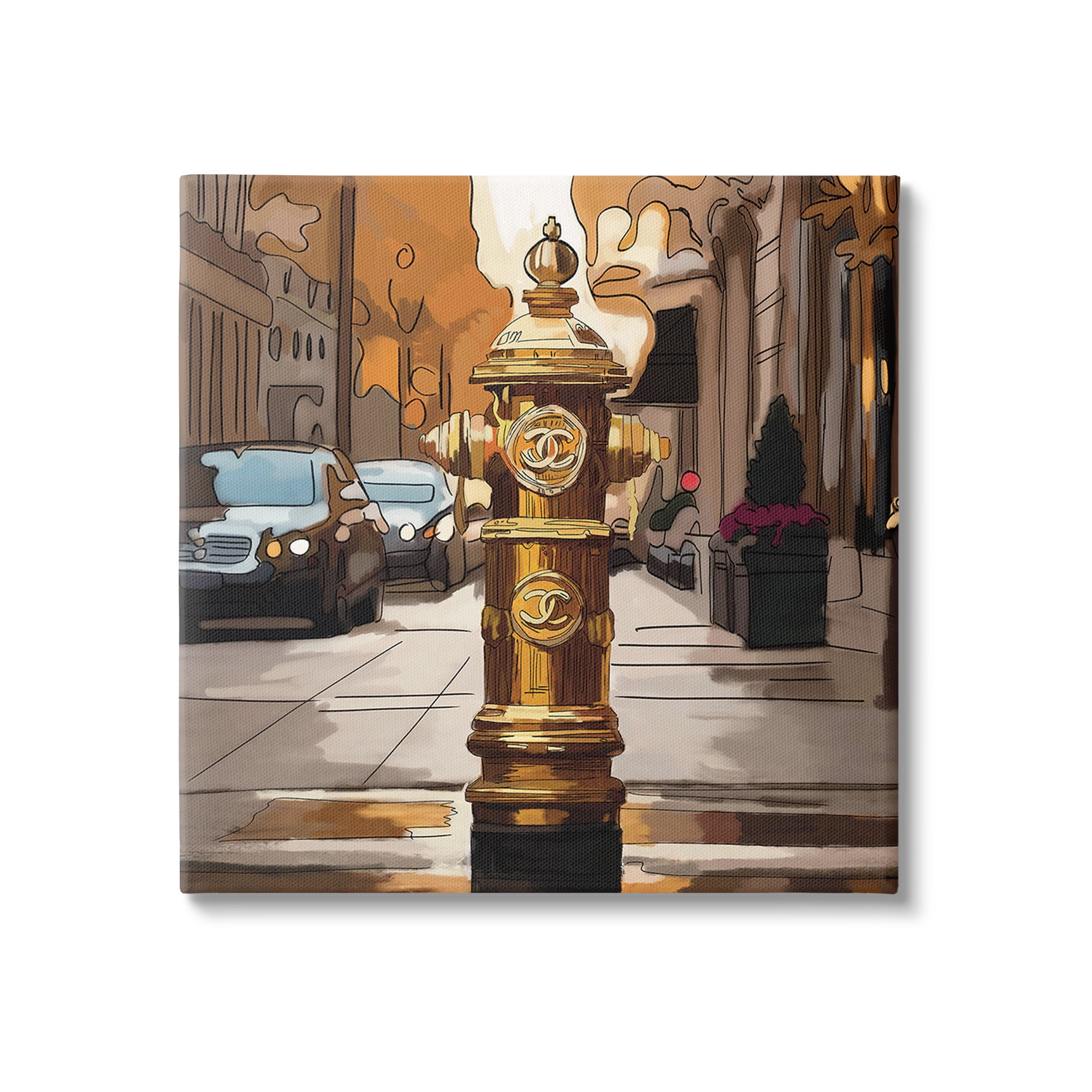 Stupell Industries Glam City Hydrant Abstract Painting Gallery Wrapped Canvas Art Print Wall Art, 36 x 36
