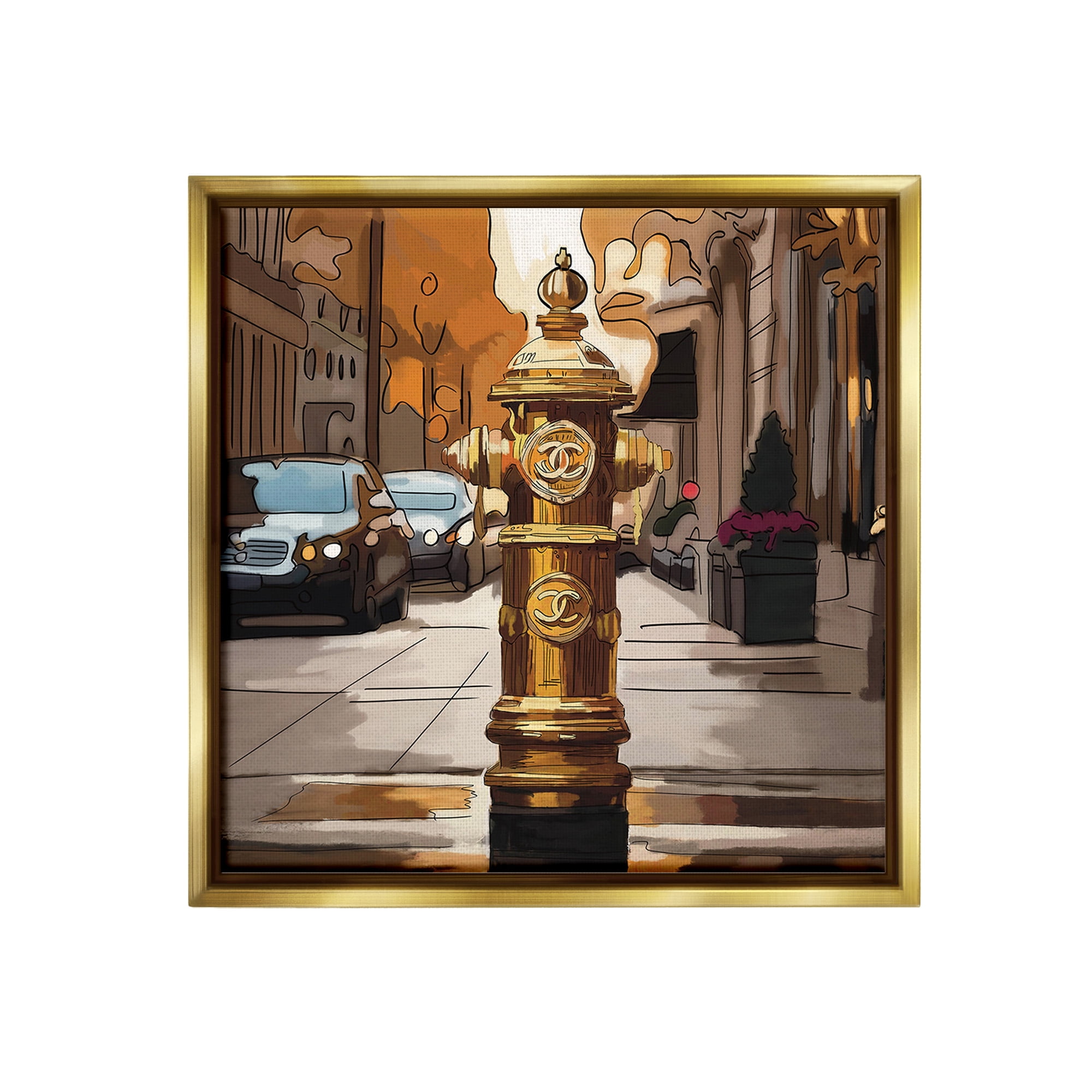 Stupell Industries Glam City Hydrant Abstract Painting Gold Floater Framed Canvas Art Print Wall Art, 25 x 25