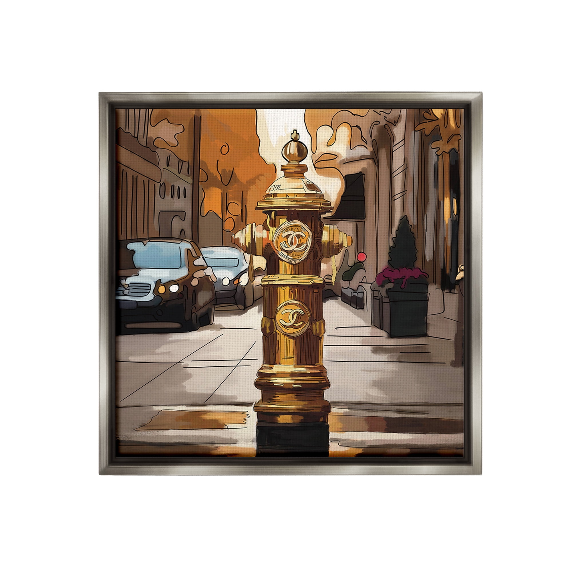 Stupell Industries Glam City Hydrant Abstract Painting Gray Floater Framed Canvas Art Print Wall Art, 25 x 25