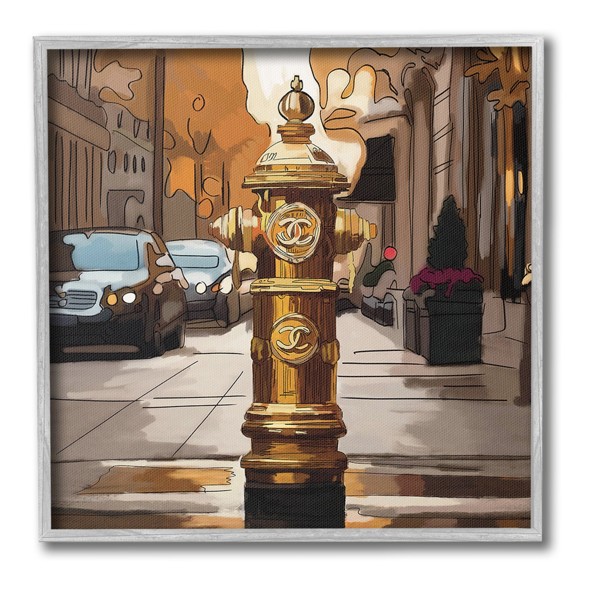 Stupell Industries Glam City Hydrant Abstract Painting Gray Framed Art Print Wall Art, 17 x 17