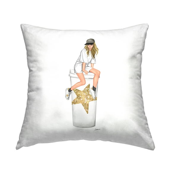 Stupell Industries Glam Coffee Cup Fashion Girl Square Decorative Printed Throw Pillow, 18 x 18