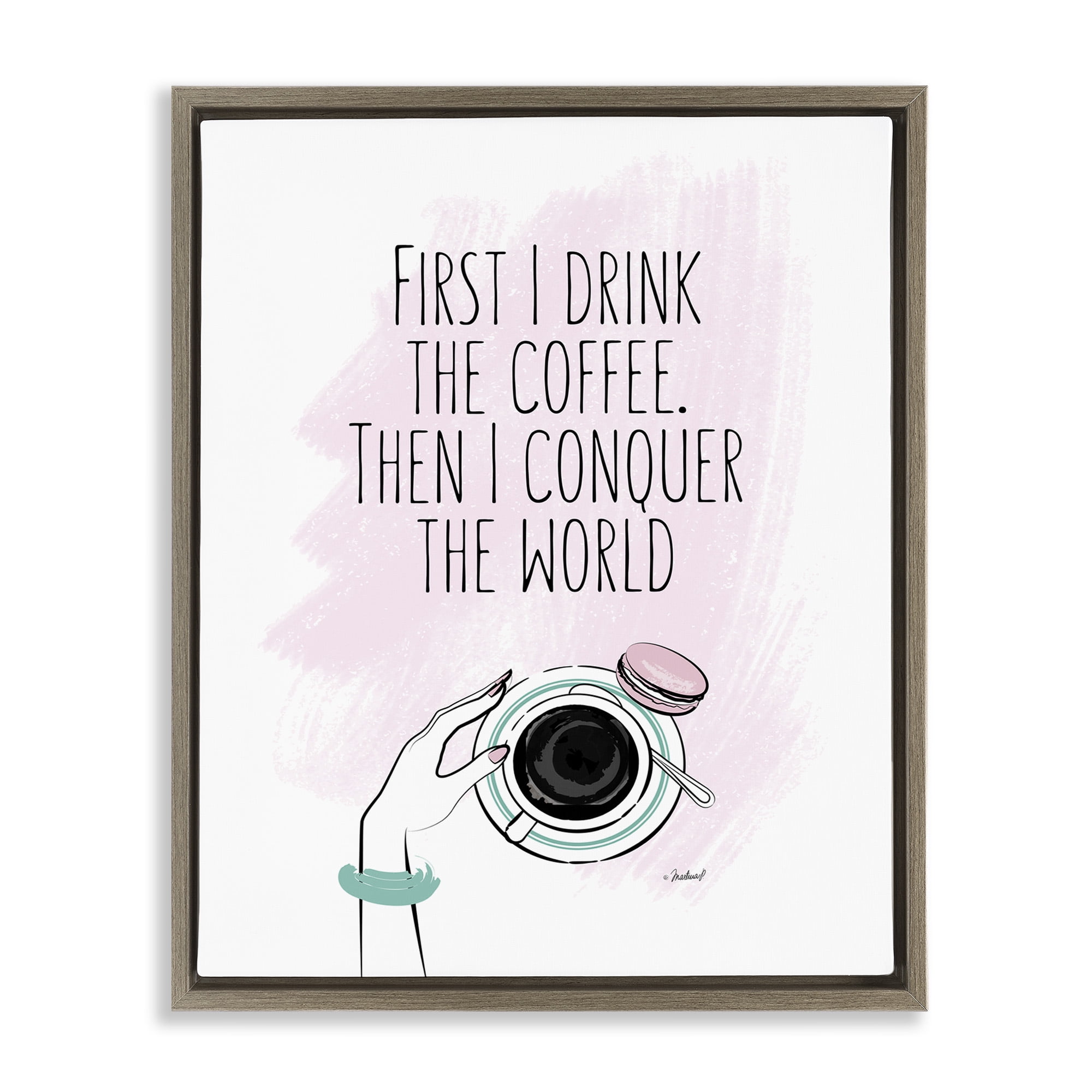 Stupell Industries Glam Coffee Then Conquer Food & Beverage Painting Brown Floater Framed Canvas Art Print Wall Art, 25 x 31