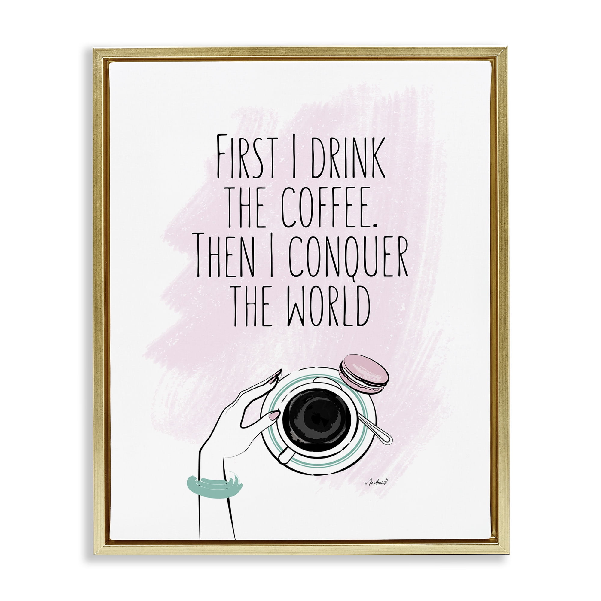 Stupell Industries Glam Coffee Then Conquer Food & Beverage Painting Gold Floater Framed Canvas Art Print Wall Art, 17 x 21