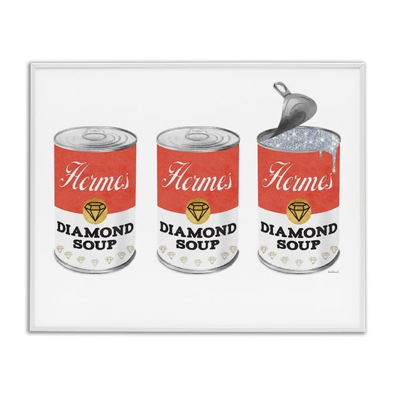 Stupell Industries Eclectic Glam Condensed Soup Pop Trio Fashion Diamond Red White Framed Giclee Art, 14 x 11, by Amanda Greenwood