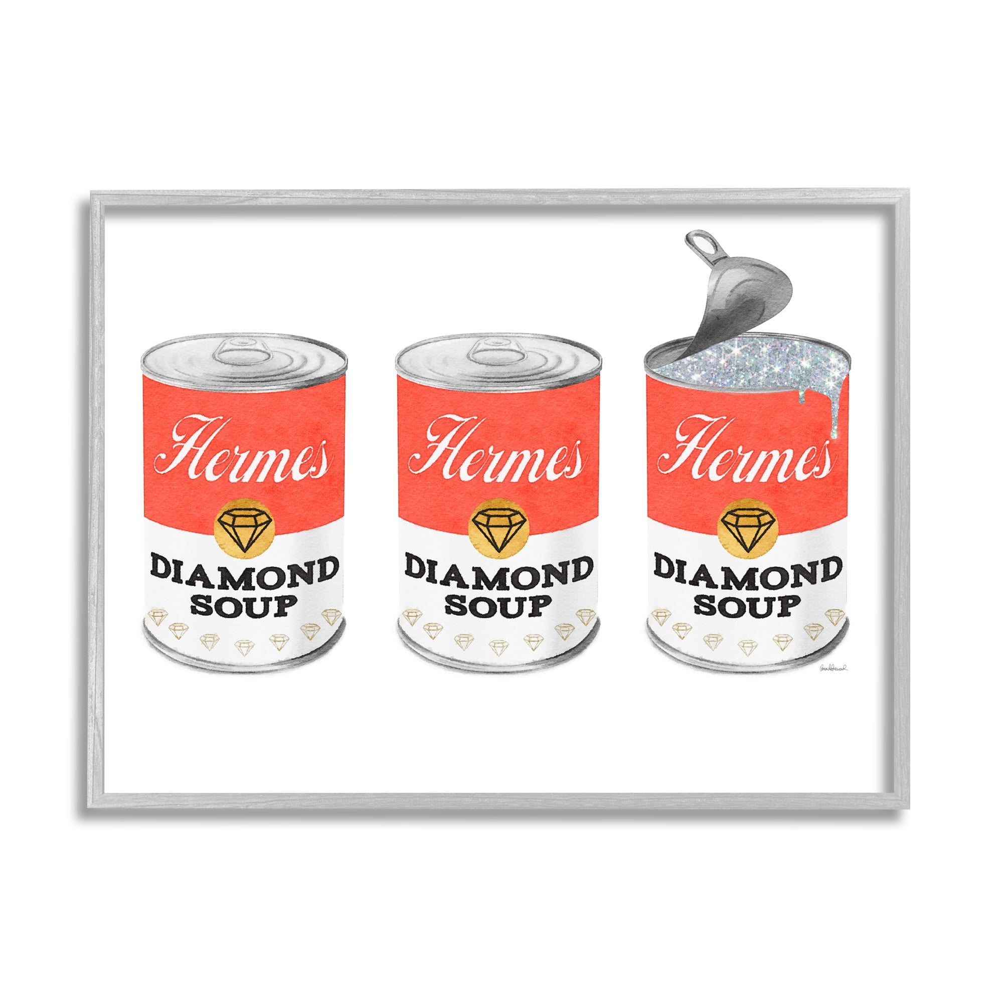 Stupell Industries Glam Condensed Soup Pop Trio Fashion Diamond Red, 14 x 11, Design by Amanda Greenwood