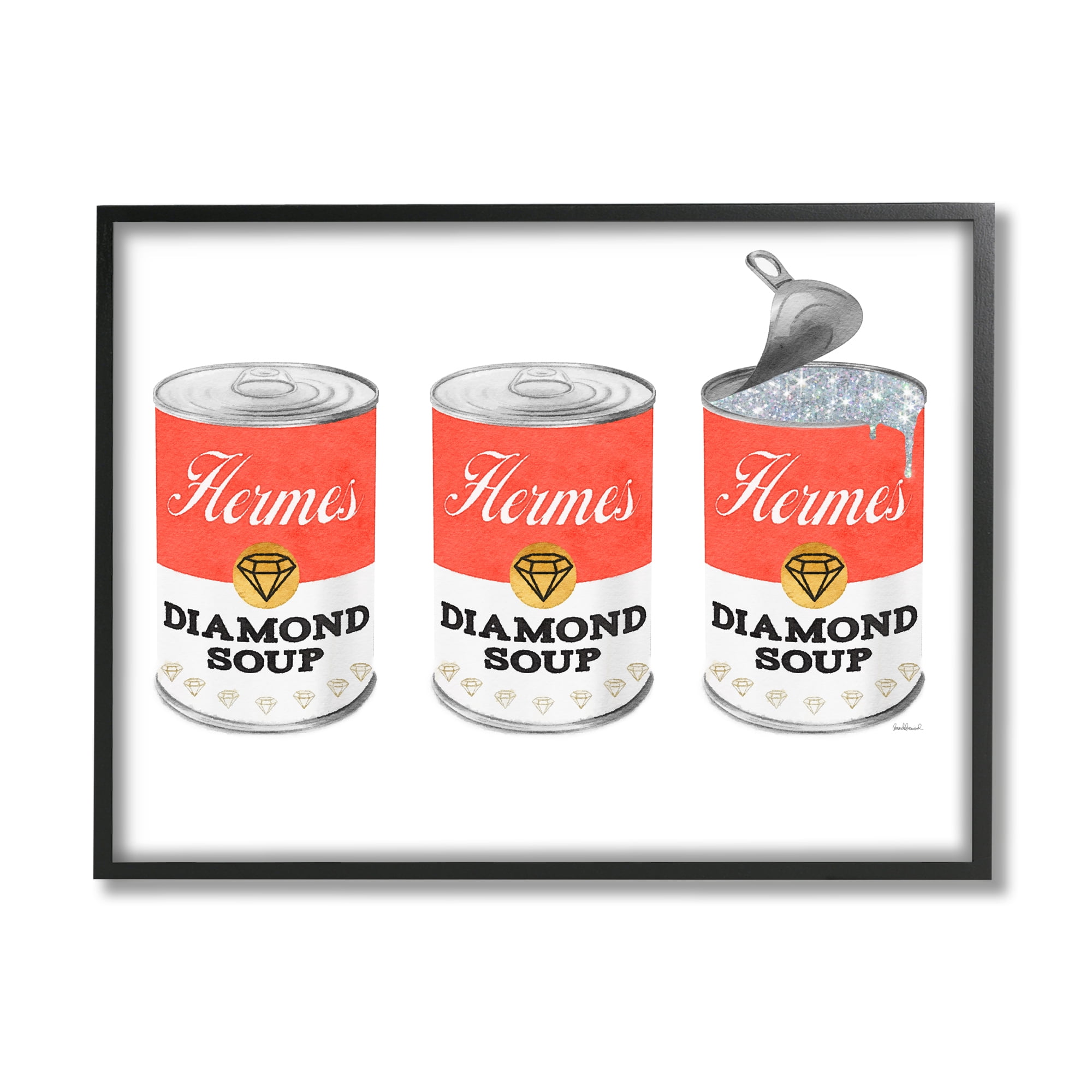 Stupell Industries Glam Condensed Soup Pop Trio Fashion Diamond Red, 14 x 11, Design by Amanda Greenwood