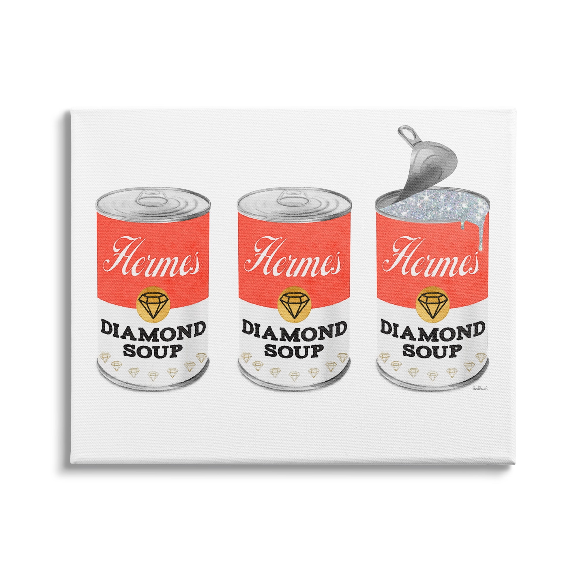 Stupell Industries Glam Condensed Soup Pop Trio Fashion Diamond Red, 48 x 36, Design by Amanda Greenwood