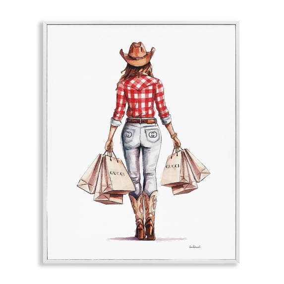 Stupell Industries Glam Country Cowgirl Shopping White Framed Giclee Art, 24 x 30, by Amanda Greenwood